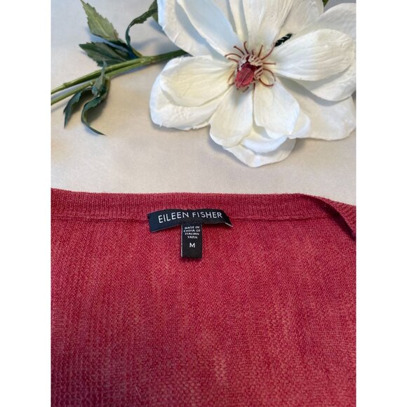 Eileen Fisher Womens Red V-Neck Lightweight Knit Sweater Top M - Picture 6 of 8